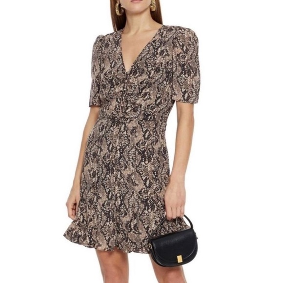 VERONICA BEARD Ried Python Print Silk Short Sleeve Mini Dress - Picture 3 of 9
